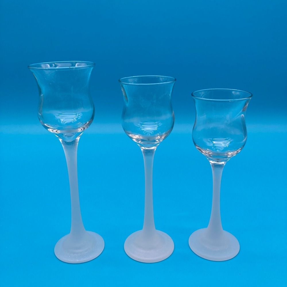 PartyLite P9248 Symmetry Trio Votive Holders Frosted Stems Set of 3 with Box